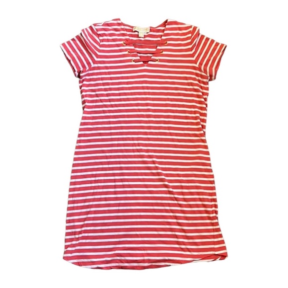 Micheal Kors Pink and White Striped T Shirt Beach Dress Women’s Extra Small - Picture 1 of 9